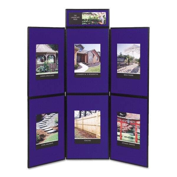 Show-It! Display System, Six-Panel Display, 72 x 72, Blue/Gray Surface, Black PVC Frame